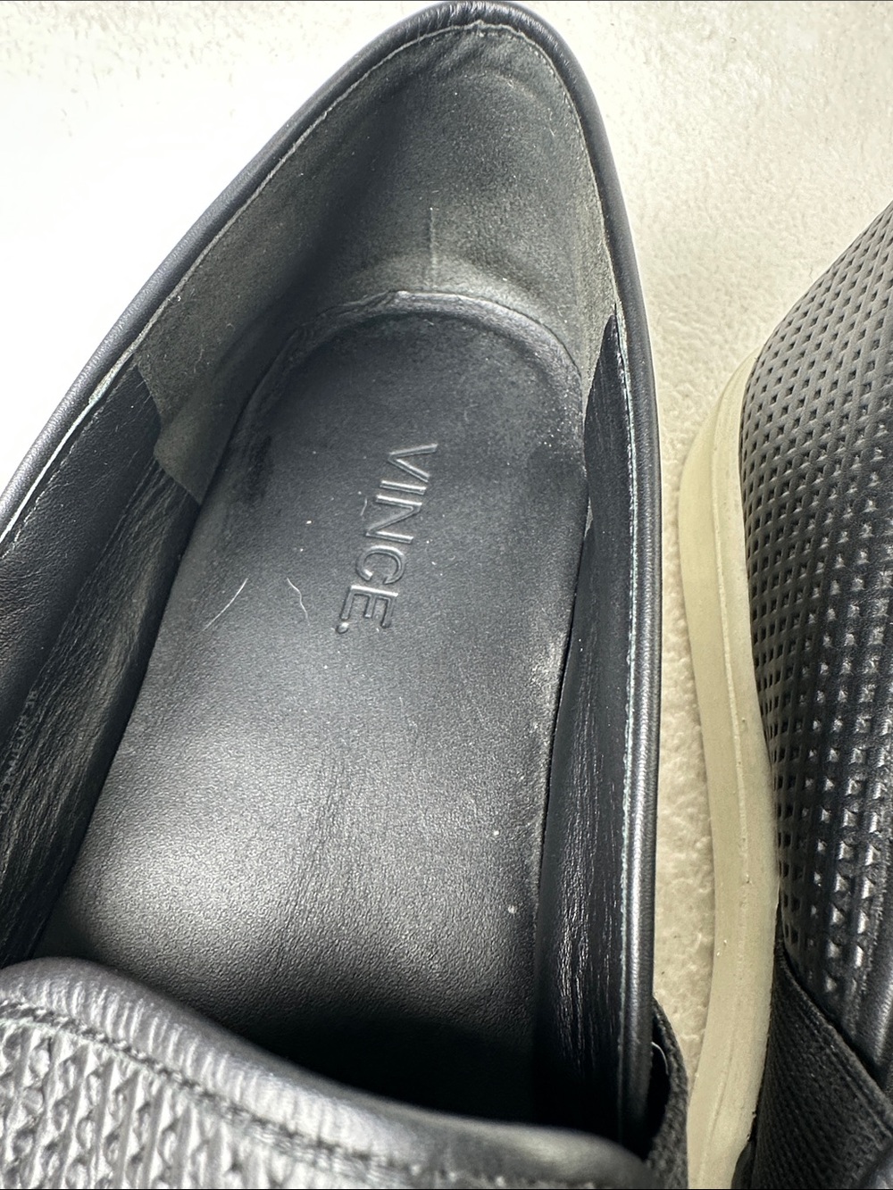 Vince Blair Black Perforated Leather Slip-On Sneakers with White Comfort Sole 8 - Picture 5 of 16